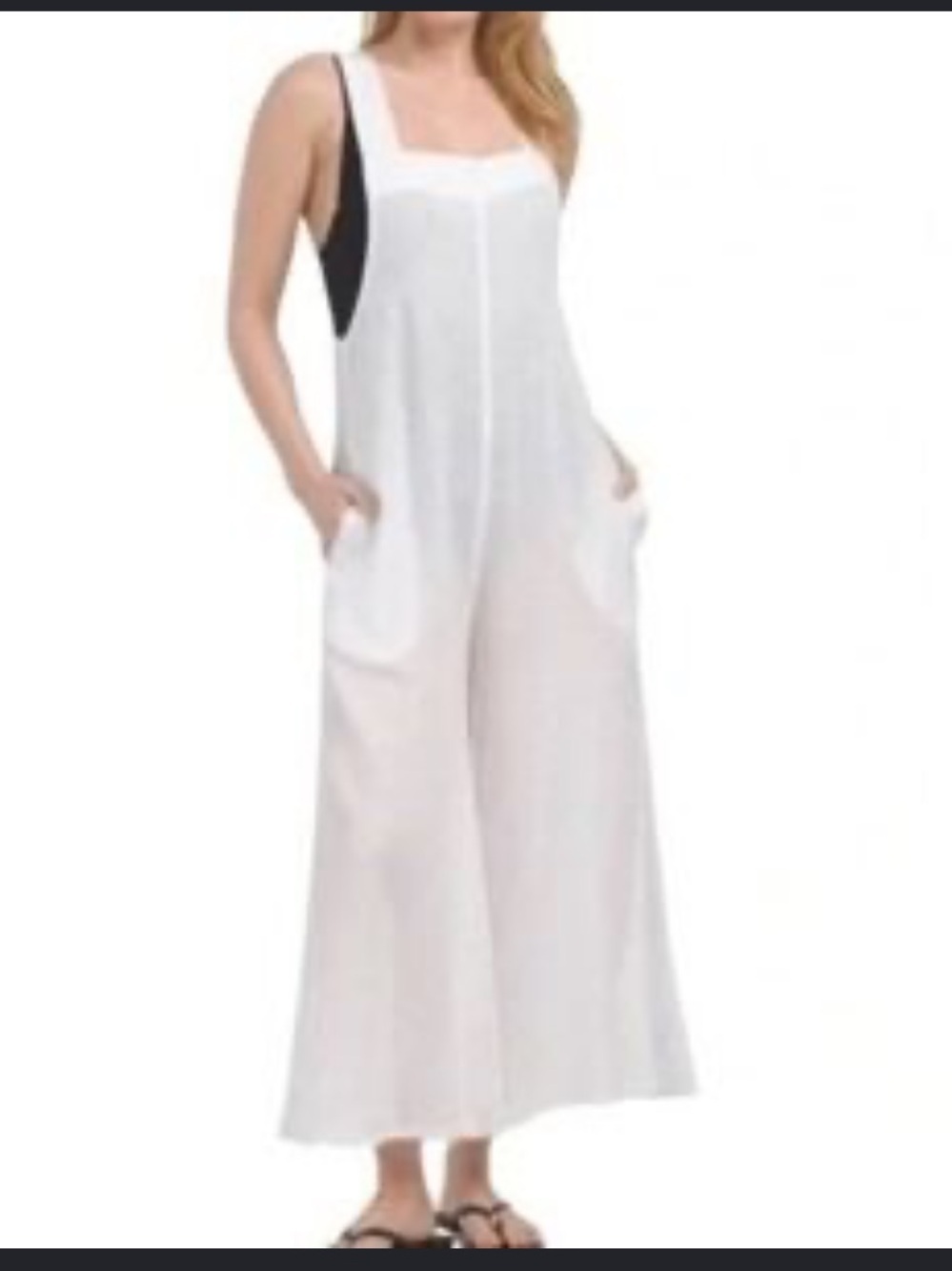 Haute Hippie Style Linen Blend White Square Neck Apron Extra Wide Leg Overall M